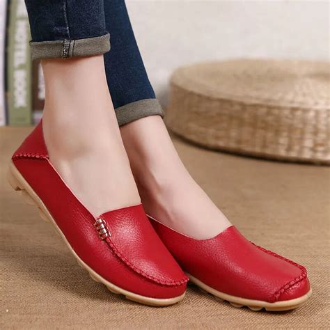 Summer Women Ballet Flats Genuine Leather Loafers Woman Moccasins