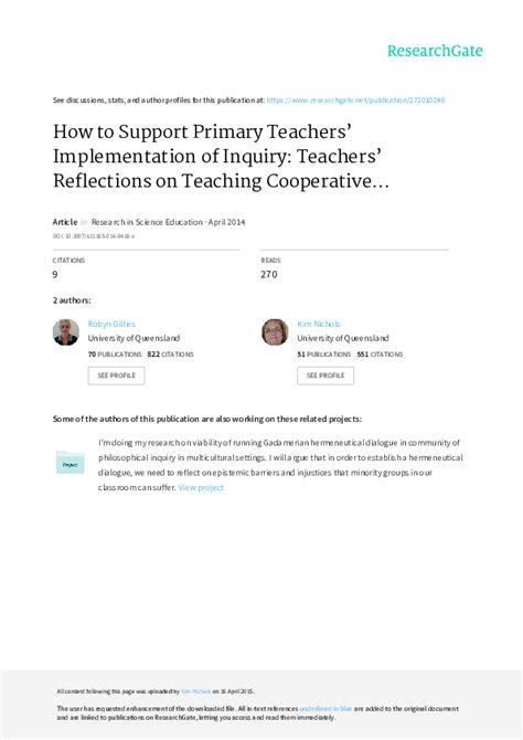 Pdf How To Support Primary Teachers Implementation Of Inquiry