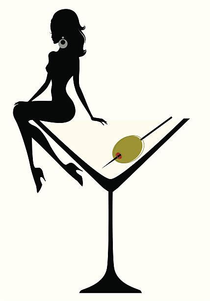 Best Silhouette Of Woman In Martini Glass Illustrations Royalty Free