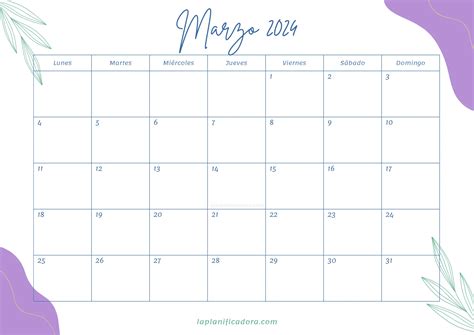 Calendarios Marzo 2024 💜 Para Imprimir