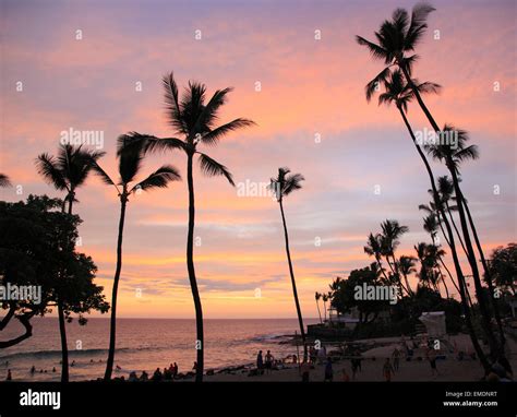 Hawaii Big Island White Magic Sands Beach Sunset Stock Photo Alamy