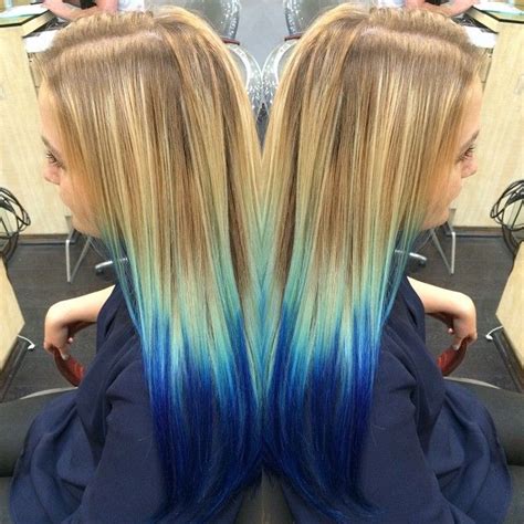 Hair Painted From Blonde To Blue Blonde Blue Hair Dip