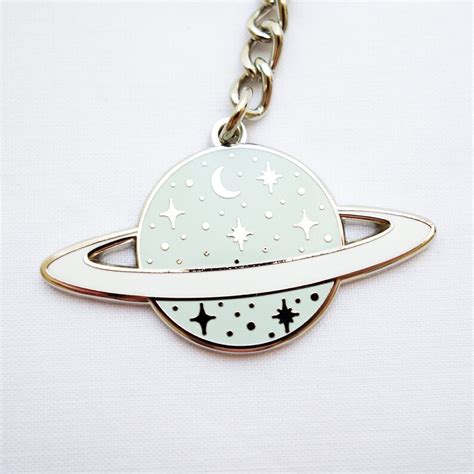 Blue Planet Keychain Hard Enamel Keychain Space Saturn Etsy