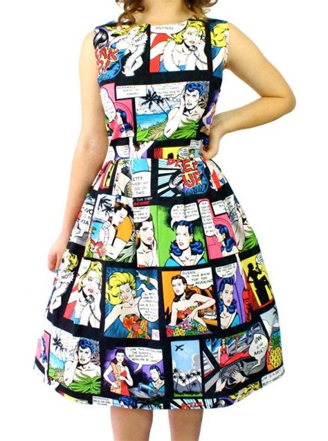 Women S Comic Pleated Dress By Hemet Comic Dress Rockabilly Fashion