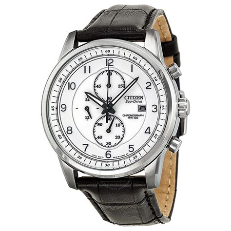 Citizen Eco Drive Chronograph White Dial Stainless Steel Mens Watch