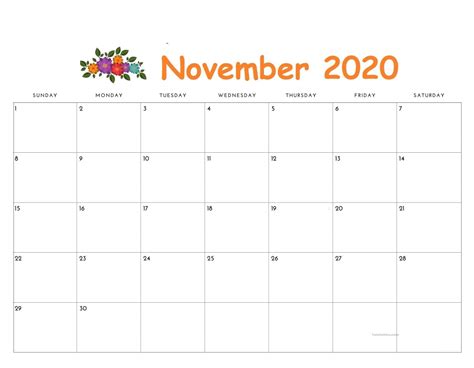 Free Designs 20 Cute November 2020 Calendar Floral Desktop Wallpaper