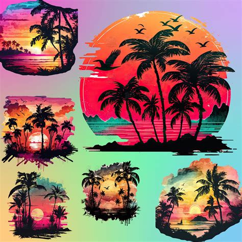 29 Watercolor Tropical Sunset Clipart Beach Floral Galaxy Etsy
