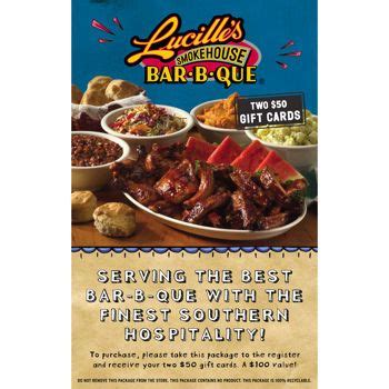Treat this card as cash. Lucille's Smokehouse Bar-B-Que, Two $50 Gift Cards | Bar b que, 50th gifts, Family feast