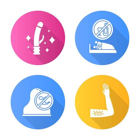 Safe Sex Flat Design Long Shadow Glyph Icons Set Clean Sex Toys Sober Intercourse With Partner