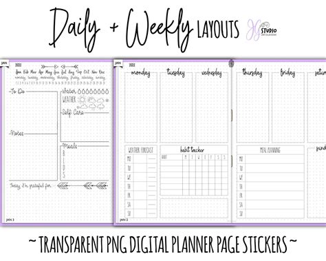 Digital Planner Stickers Daily And Weekly Page Layouts Transparent Png
