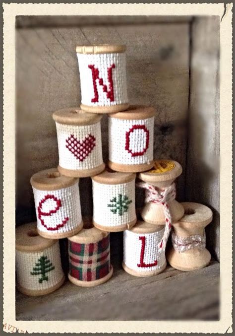 Noel Cross Stitch On Thread Spools Picture Only Playkitchens