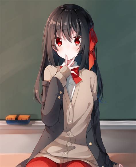Wallpaper Anime Schol Girl Black Hair Classroom Ribbon