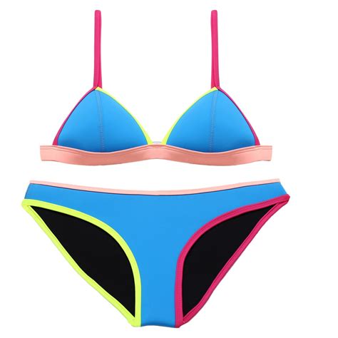 2017 Push Up Neoprene Bikini Neon Color Neoprene Swimsuit Swimwear Biquini Maillot De Bain