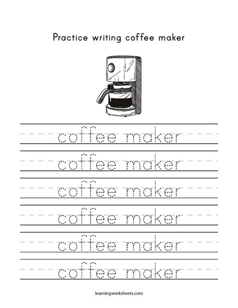 Practice Writing Coffee Maker Learning Worksheets Kitchen