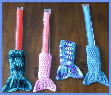 Set Of 4 Crocheted Mermaid Tail Ice Pop Holders Freeze Pop Etsy