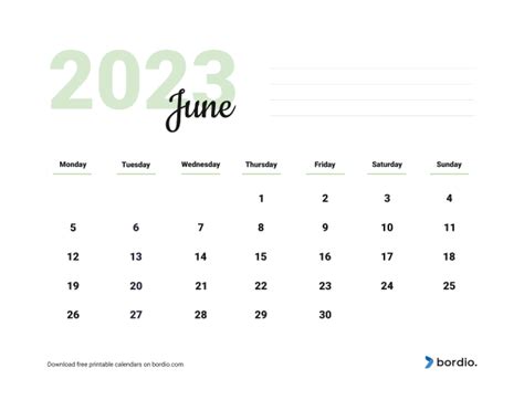 Printable June 2023 Calendar Free Download In Pdf Bordio