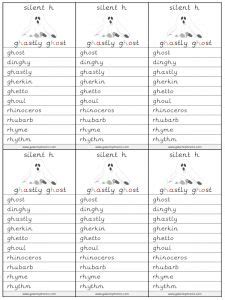 Single letter phonics, select the missing word and play phonics games online. silent h phonics worksheets and games - Galactic Phonics