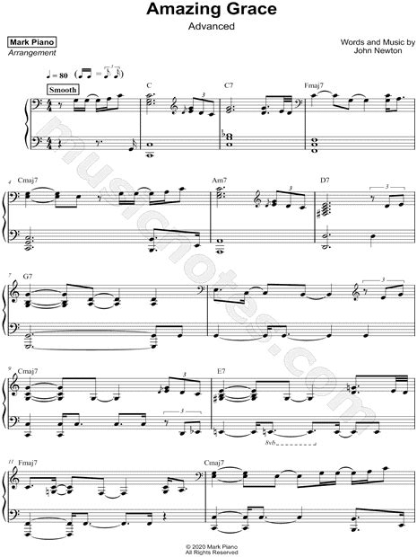 A beautiful piano accompaniment for any instrument or voice. Mark Piano "Amazing Grace advanced" Sheet Music (Piano Solo) in C Major - Download & Print ...