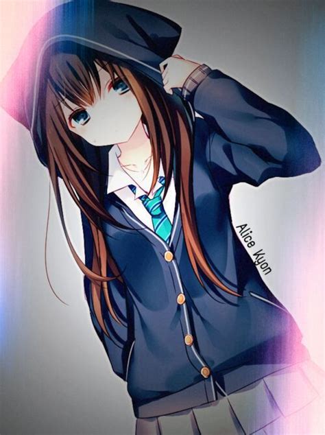 The head tilt and bright, brown eyes do add a sense. Anime girls in hoodies | Anime Amino