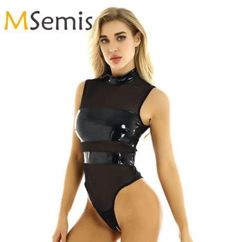 Open Crotch Sexy Lingerie One Piece Wet Look Patent Leather Adjustable