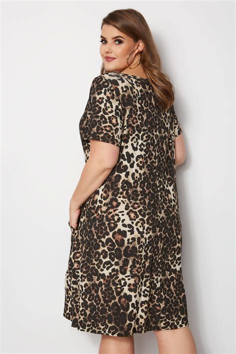 Leopard Print Drape Pocket Dress Plus Size 16 To 36