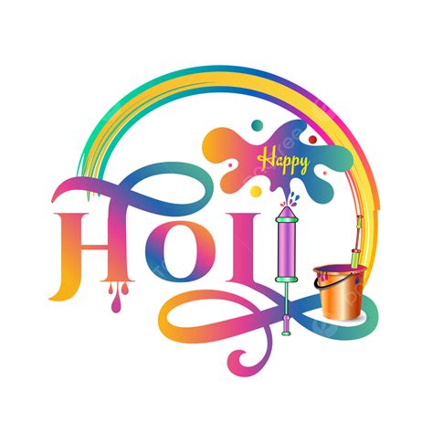 Happy Holi Calligraphy Greeting With Colour Splash And Pichkari Happy