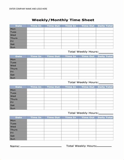 Weekly Time Sheets Excel Template