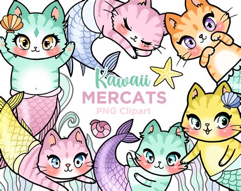 Kawaii Mercat Clipart Cat Mermaid Clipart Mermaid Kitty Etsy Uk Anime Mermaid Mermaid