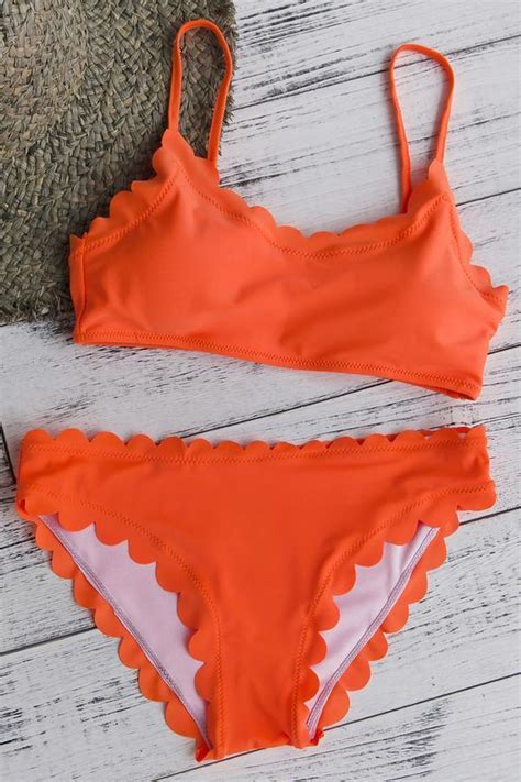 Chicnico Orange Bikini Swimsuit Top And Bottom Trendy Swimwear Cute