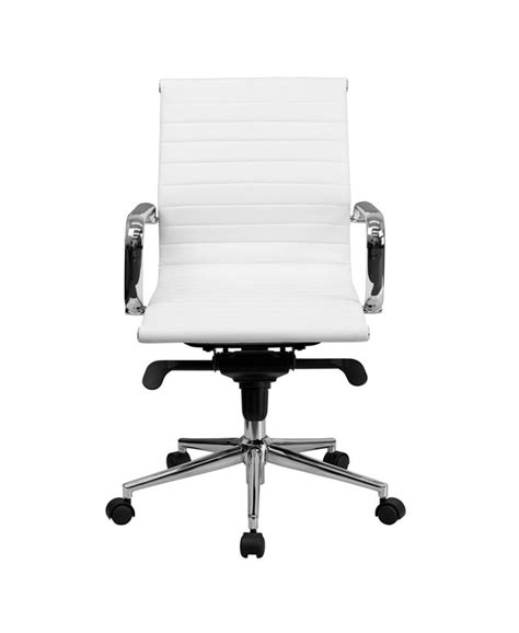 Flash Furniture Mid Back White Ribbed Leather Swivel Conference Chair