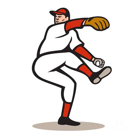 American Baseball Pitcher Throwing Ball Cartoon Digital Art By Aloysius