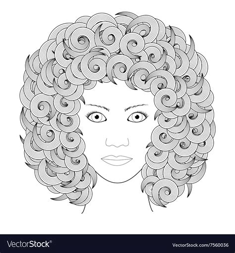 Adult Coloring Book Portrait Woman With Curly Hair