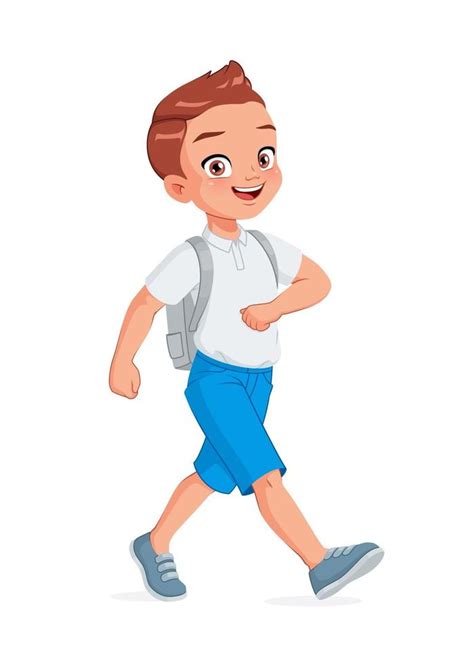 Happy School Boy Walking Cartoon Vector Illustration Vector Art