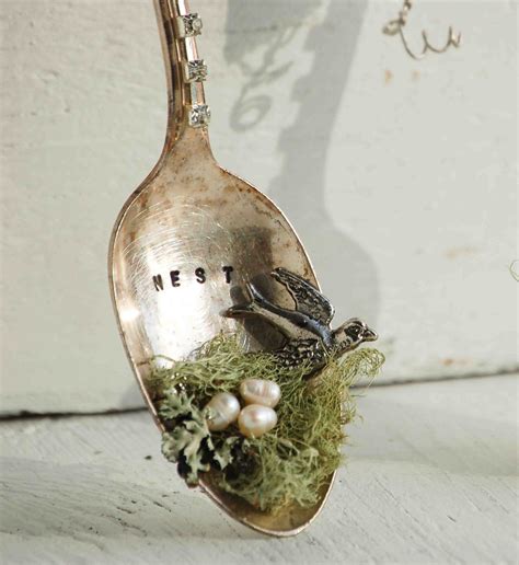 Vintage Nest Ornament Silver Spoon Rustic Decor Shabby Chic Etsy