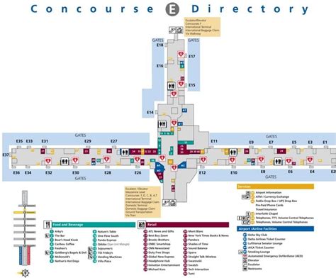 Food & drink, retail shops, and services are located throughout the b concourse. Atlanta airport terminal E map