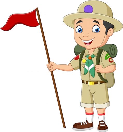 Premium Vector Cartoon Boy Scout Holding Red Flag