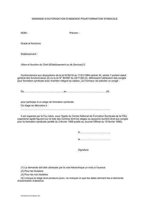 Demande d autorisation d absence téléchargement gratuit documents PDF