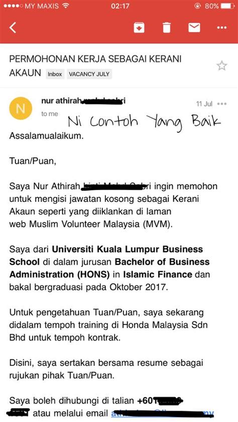 Apa yang harus dilakukan setelah melamar kerja melalui email? Contoh Cover Letter Di Malaysia - Contoh Run