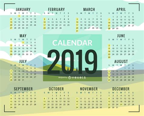 Green Plains 2019 Calendar Design Vector Download