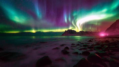 Norway Lofoten Starry Night Night Northern Lights Green Sky