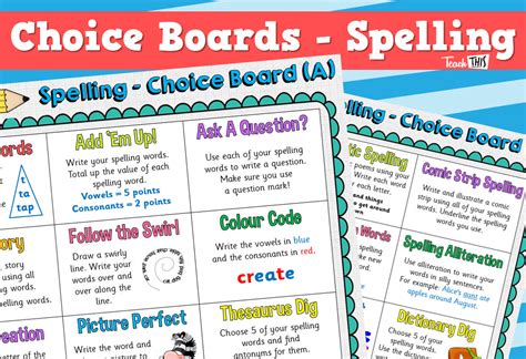 Choice Board Spelling Choice Boards Spelling Spelling Activities