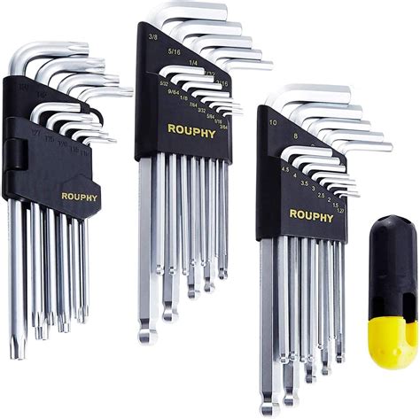 Rouphy Long Arm Hex Key Allen Wrench Set With Ball And Star End Inch