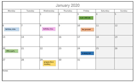 Editable Calendar 2020 Excel Calendar Template Printable Monthly