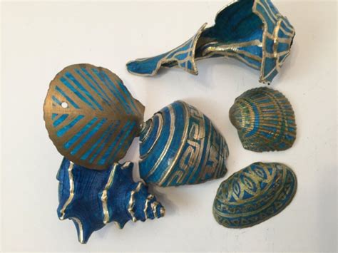 Turquoise And Gold Painted Seashells Etsy Denmark