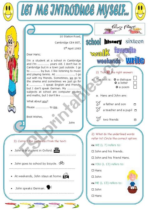 Now, let's move on to—. LET ME INTRODUCE MYSELF! - ESL worksheet by maynoo