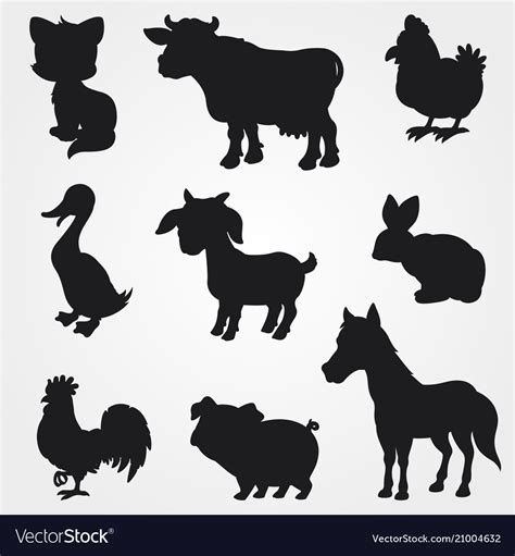 Farm Animals Silhouettes Collection Royalty Free Vector
