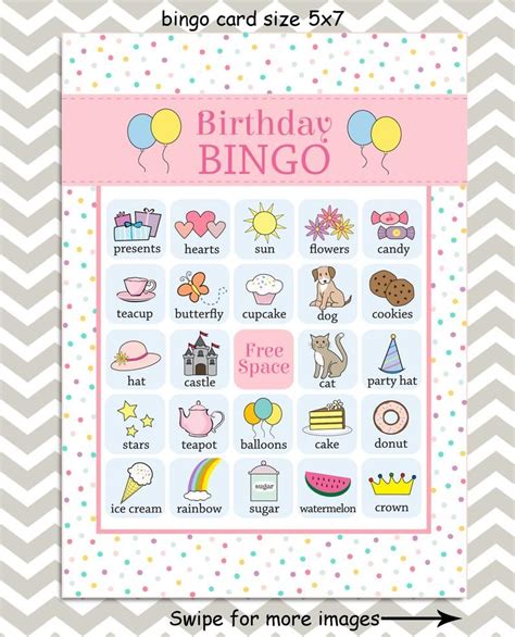 Printable Girls Birthday Party Game Bingo Cards 16 Etsy Girls