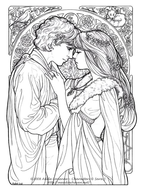Casal romântico medieval para colorir Adult Colouring Printables Adult