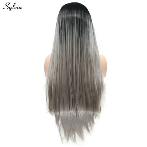 Sylvia Ombre Blacklight Grey Synthetic Glueless Hair Long Women Wigs