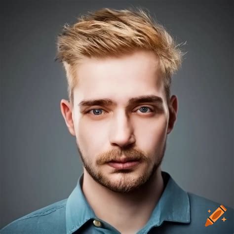 Portrait Of A 33 Year Old Caucasian Male With Moustache And Blond Hair